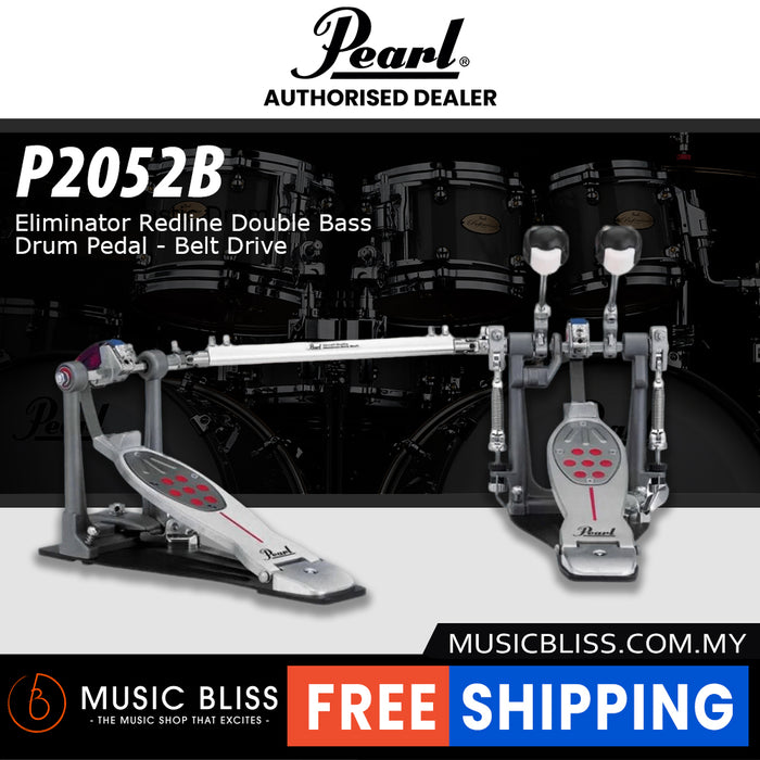 Pearl P2052B Eliminator Redline Double Bass Drum Pedal - Belt Drive