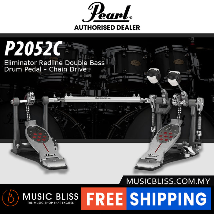 Pearl P2052C Eliminator Redline Double Bass Drum Pedal - Chain Drive