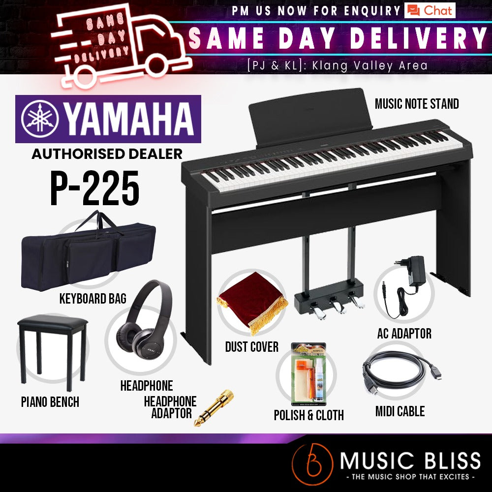 Yamaha P-225 88-Keys Digital Piano 10 in 1 Performing Package