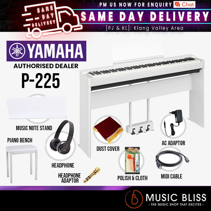 Yamaha P-225 88-Keys Digital Piano with Original Adapter - White