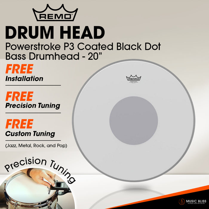 Remo Powerstroke P3 Coated Black Dot Bass Drumhead - 20" - Bottom Black Dot [Free In-Store Installation]