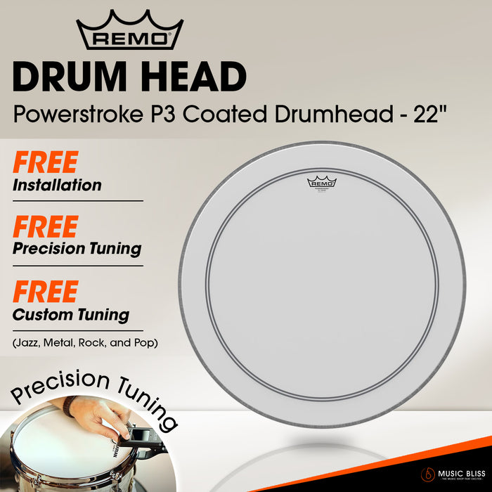 Remo Powerstroke P3 Coated Drumhead - 22" [Free In-Store Installation]