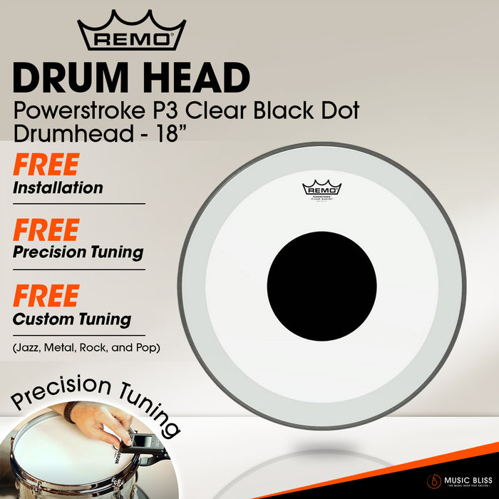 Remo Powerstroke P3 Clear Black Dot Drumhead - 18" [Free In-Store Installation]