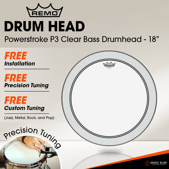 Remo Powerstroke P3 Clear Bass Drumhead - 18" [Free In-Store Installation]