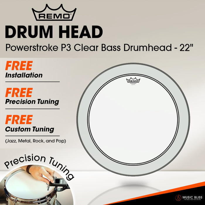 Remo Powerstroke P3 Clear Bass Drumhead (Available in sizes 18"-22") [Free In-Store Installation]