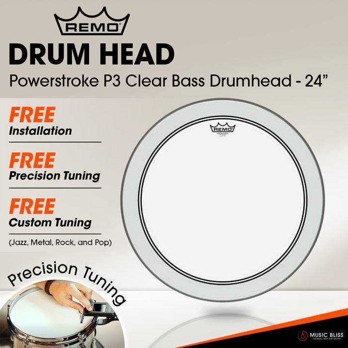 Remo Powerstroke P3 Clear Bass Drumhead - 24" [Free In-Store Installation]
