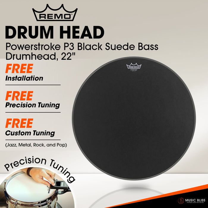 Remo Powerstroke P3 Black Suede Bass Drumhead - 22" [Free In-Store Installation]