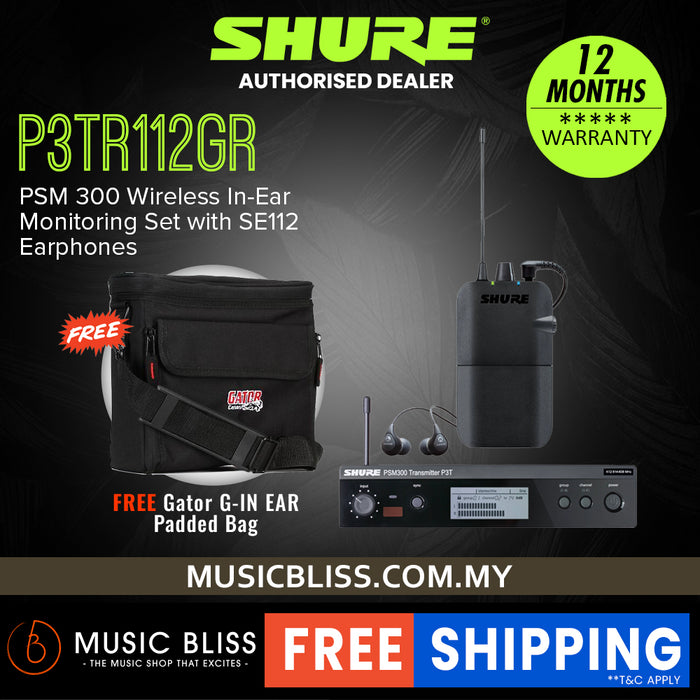 Shure P3TR112GR Wireless In-ear Monitor System with Gator G-IN EAR SYSTEM ''In Ear'' Monitoring System Bag