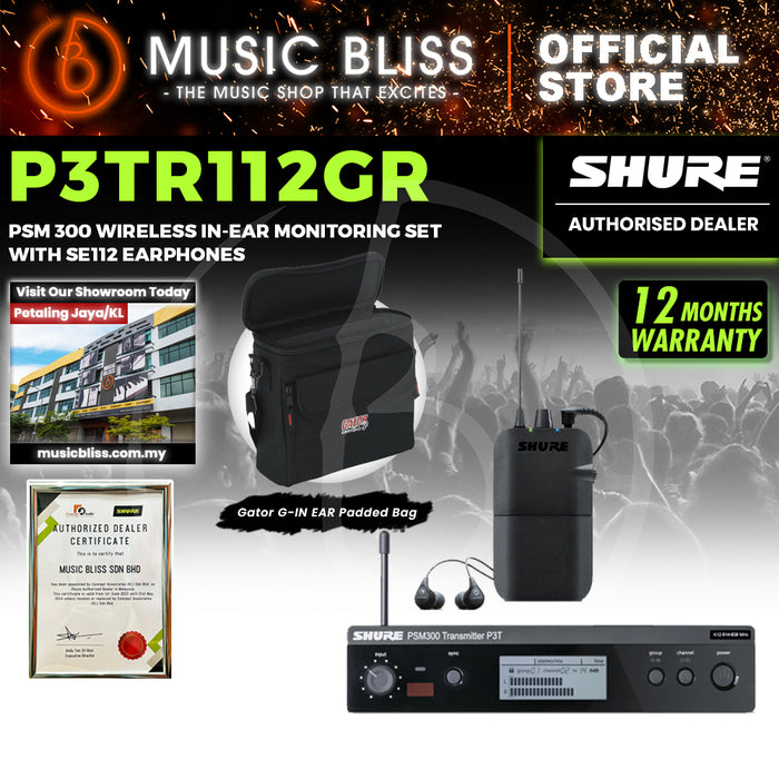Shure P3TR112GR Wireless In-ear Monitor System with Gator G-IN EAR SYSTEM ''In Ear'' Monitoring System Bag