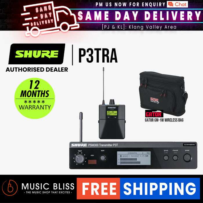 Shure P3TRA PSM 300 Wireless In-Ear Monitoring Set with Gator G-IN EAR SYSTEM ''In Ear'' Monitoring System Bag - Music Bliss Malaysia