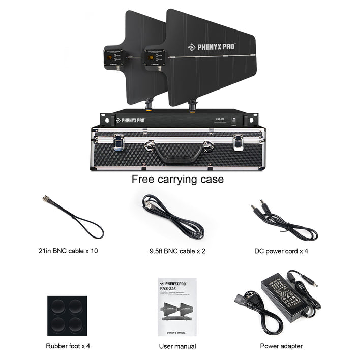 Phenyx Pro PAS-225X UHF Wireless Antenna Distribution System Bundle, Active Directional Antennas, 8 Outputs + 2 Cascade Ports, 160ft Long Coverage, for Stages and Live Shows