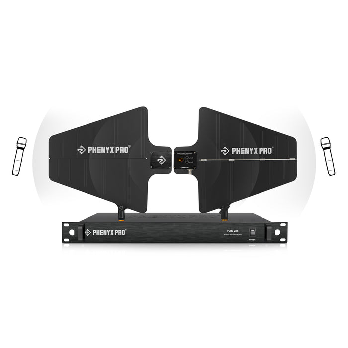 Phenyx Pro PAS-225X UHF Wireless Antenna Distribution System Bundle, Active Directional Antennas, 8 Outputs + 2 Cascade Ports, 160ft Long Coverage, for Stages and Live Shows