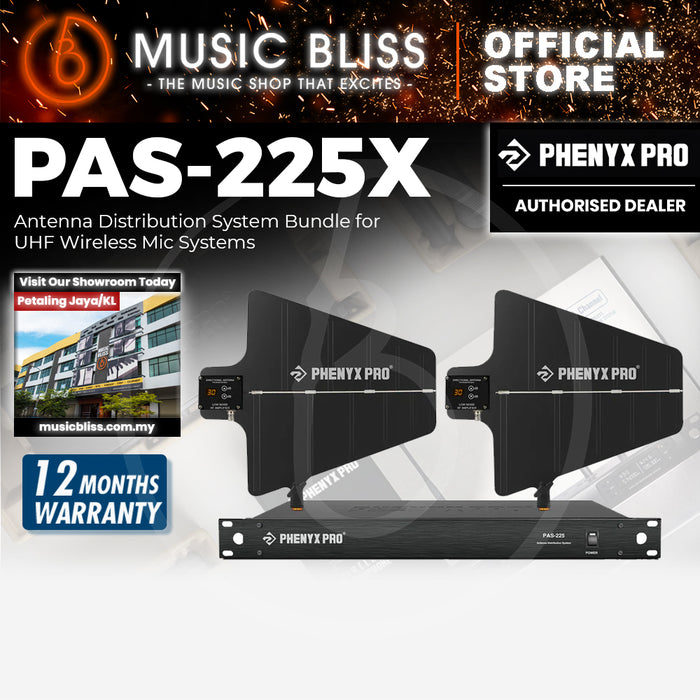 Phenyx Pro PAS-225X UHF Wireless Antenna Distribution System Bundle, Active Directional Antennas, 8 Outputs + 2 Cascade Ports, 160ft Long Coverage, for Stages and Live Shows