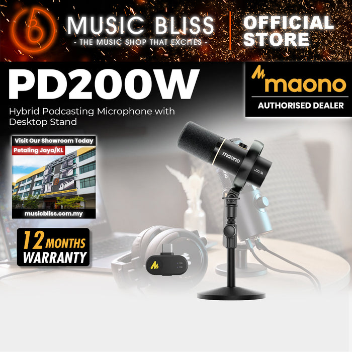 Maono PD200W Hybrid Podcasting Microphone with Desktop Stand - Black