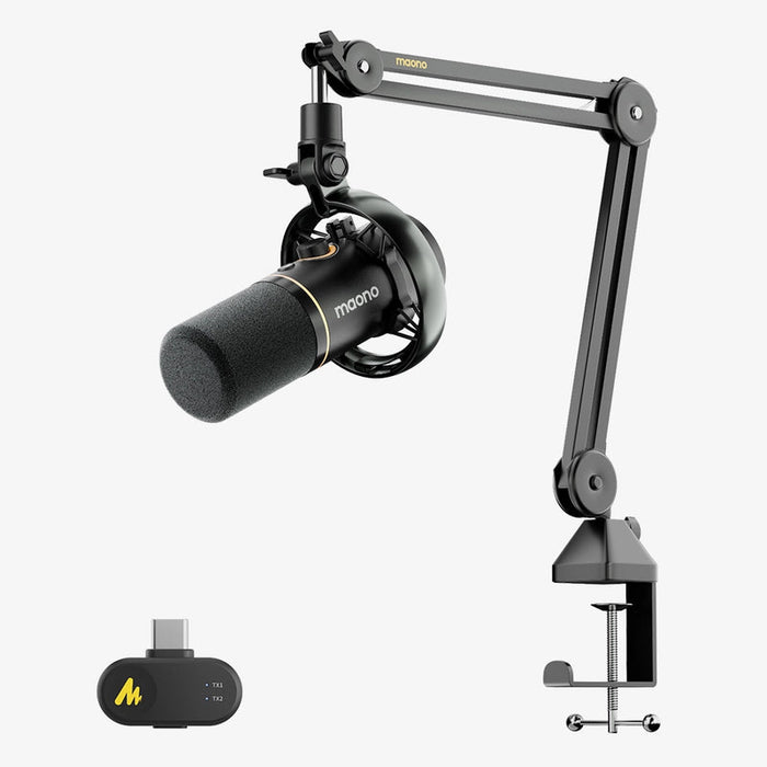 Maono PD200W Hybrid Podcasting Microphone with BA37 Boom Arm - Black