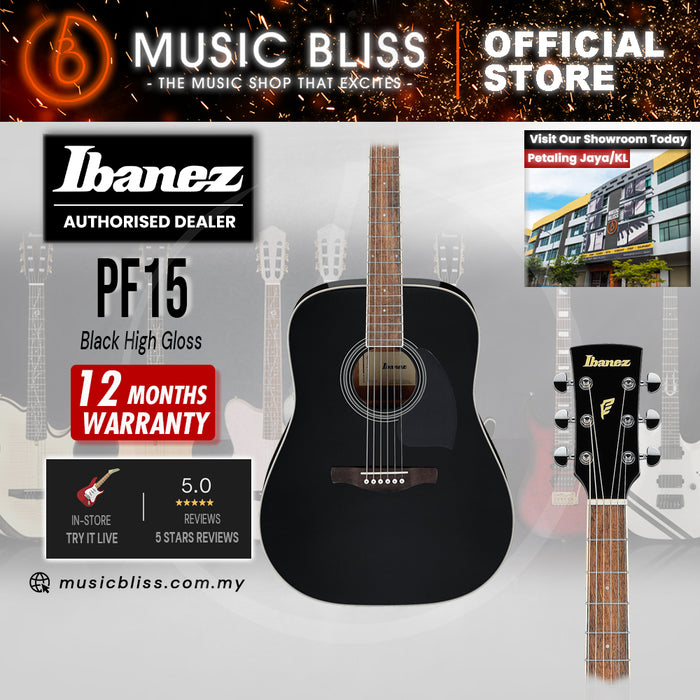 Ibanez PF15 Dreadnought Acoustic Guitar - Black High Gloss