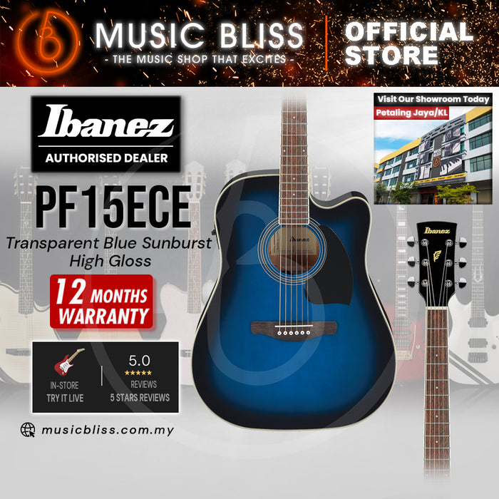 Ibanez PF15ECE Acoustic-Electric Guitar - Transparent Blue Sunburst High Gloss