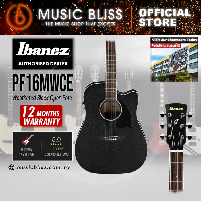 Ibanez PF16MWCE Acoustic-Electric Guitar - Weathered Black Open Pore