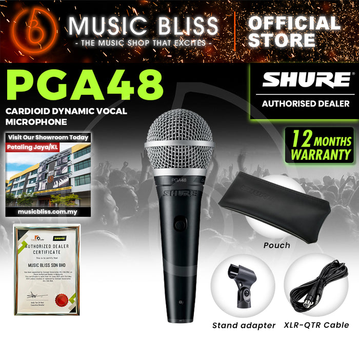 Shure PGA48-QTR Cardioid Dynamic Vocal Microphone, XLR-QTR Cable
