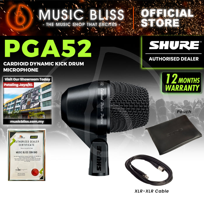 Shure PGA52-XLR Cardioid Dynamic Kick Drum Microphone, XLR-XLR Cable