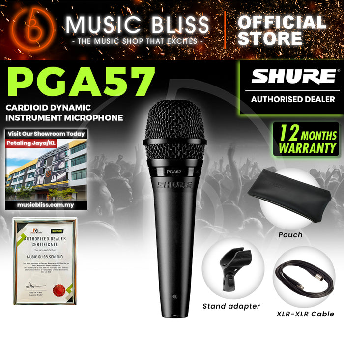 Shure PGA57-XLR Cardioid Dynamic Instrument Microphone, XLR-XLR Cable