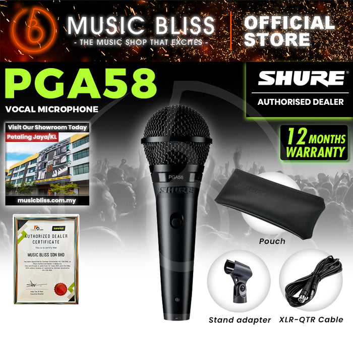 Shure PGA58-QTR Cardioid Dynamic Vocal Microphone, XLR-QTR Cable