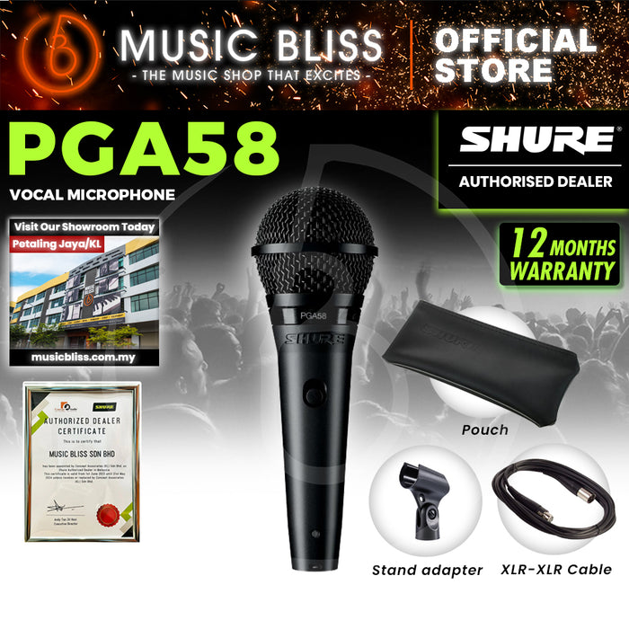 Shure PGA58-XLR Cardioid Dynamic Vocal Microphone, XLR-XLR Cable