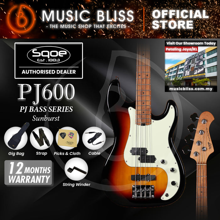 SQOE PJ600 PJ Series Electric Bass Guitar - Sunburst (PJ-600)
