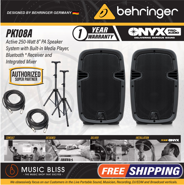Behringer PK108A Active 250W 8" PA Speaker System with Bluetooth - Pair - Music Bliss Malaysia