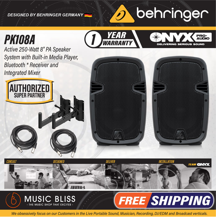 Behringer PK108A Active 250W 8" PA Speaker System with Bluetooth - Pair - Music Bliss Malaysia