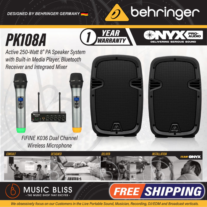 Behringer PK108A Active 250W 8" PA Speaker System with Bluetooth - Pair