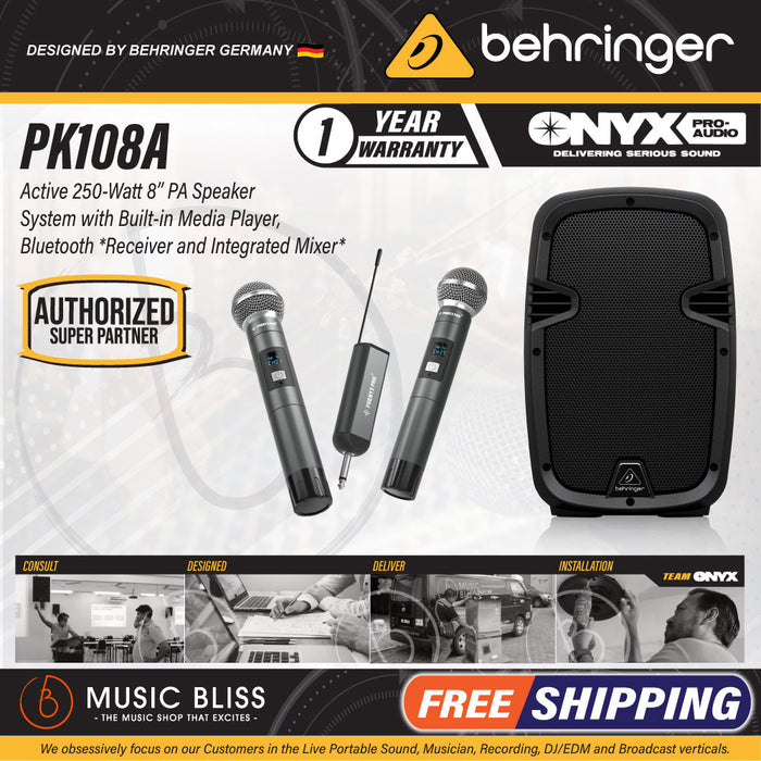 Behringer PK108A Active 250W 8" PA Speaker System with Bluetooth