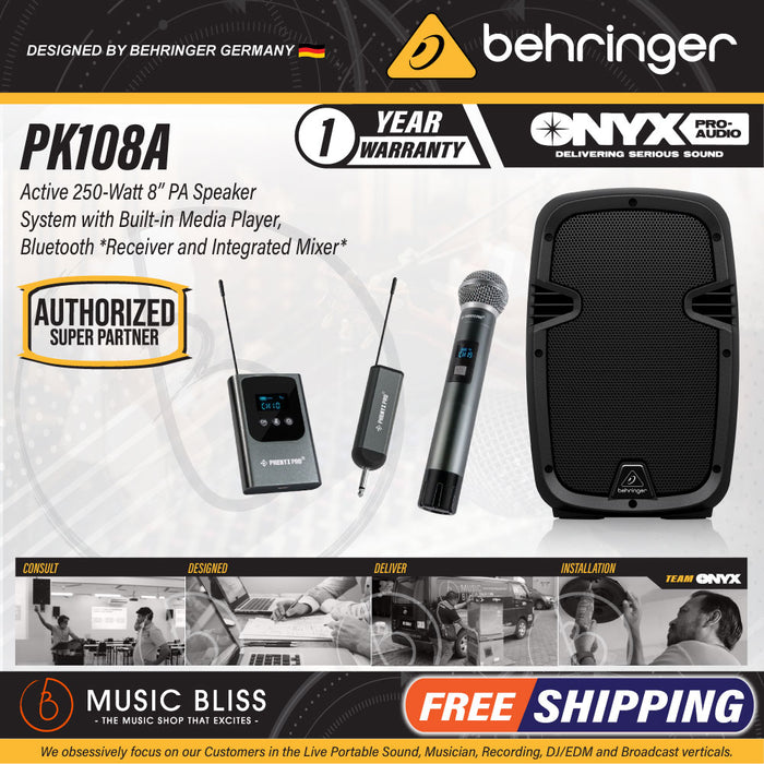 Behringer PK108A Active 250W 8" PA Speaker System with Bluetooth
