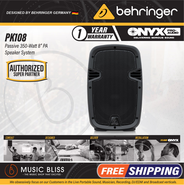 Behringer PK108 Passive 350-Watt 8" PA Speaker System - Music Bliss Malaysia