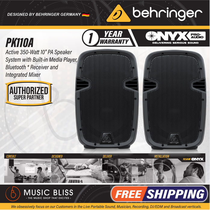 Behringer PK110A Active 350W 10" PA Speaker System with Bluetooth - Pair - Music Bliss Malaysia