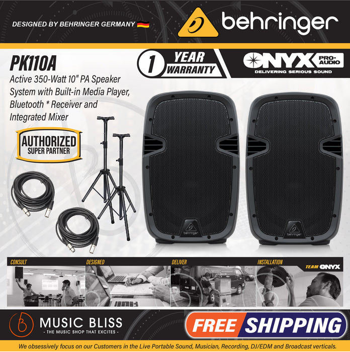 Behringer PK110A Active 350W 10" PA Speaker System with Bluetooth - Pair - Music Bliss Malaysia