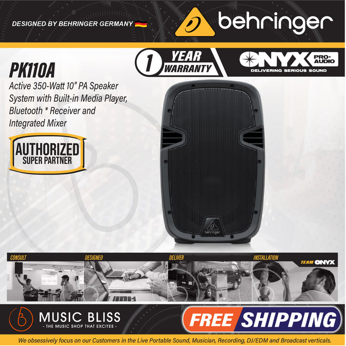 Behringer PK110A Active 350W 10" PA Speaker System with Bluetooth - Music Bliss Malaysia