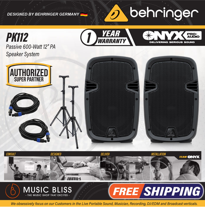 Behringer PK112 Passive 600-Watt 12" PA Speaker System - Pair - Music Bliss Malaysia