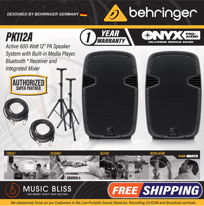 Behringer PK112A Active 600W 12" PA Speaker System with Bluetooth - Pair - Music Bliss Malaysia
