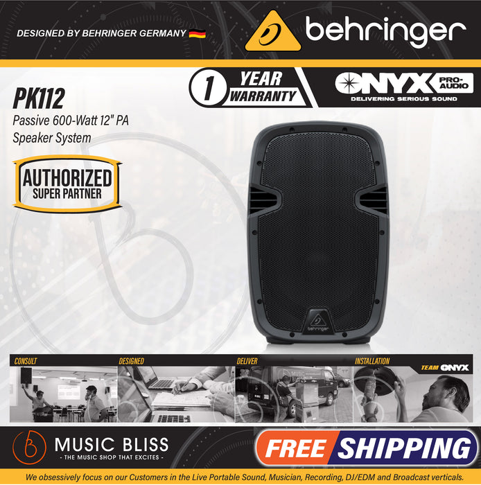 Behringer PK112 Passive 600-Watt 12" PA Speaker System - Music Bliss Malaysia