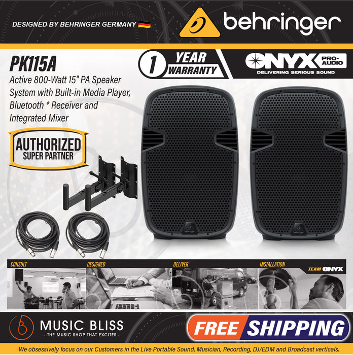 Behringer PK115A Active 800W 15" PA Speaker System with Bluetooth - Pair - Music Bliss Malaysia