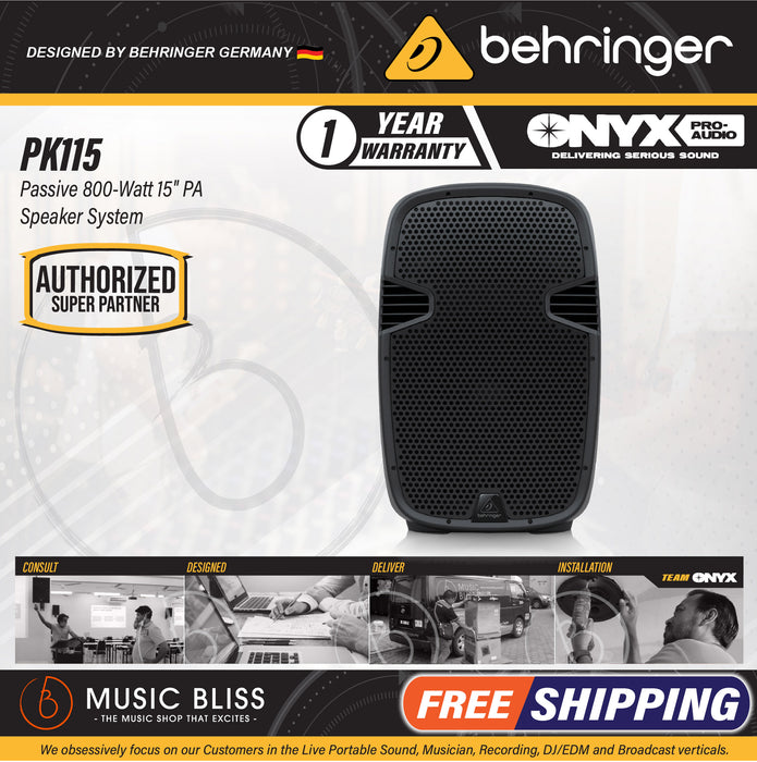 Behringer PK115 Passive 800-Watt 15" PA Speaker System - Music Bliss Malaysia