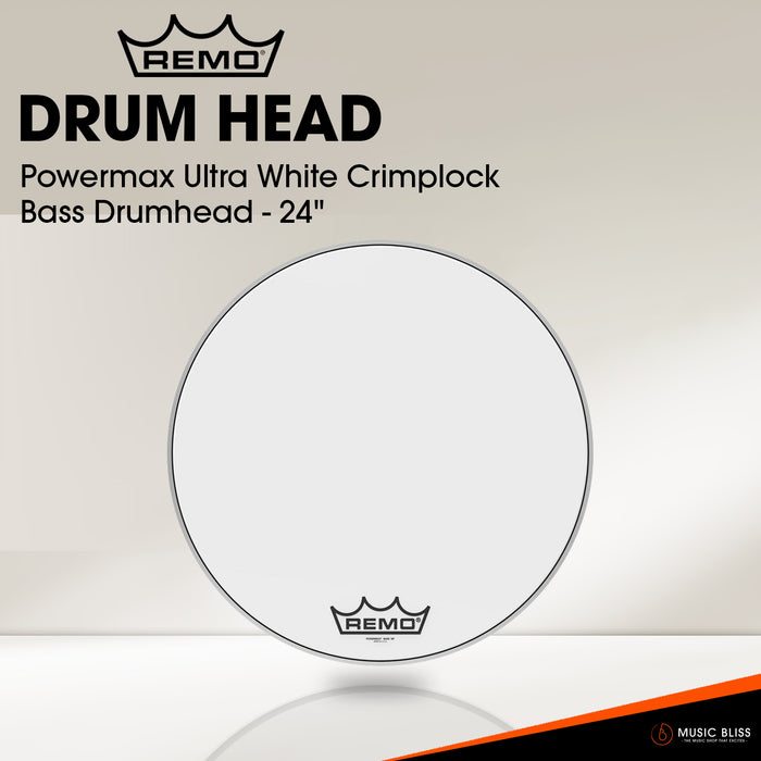 Remo Powermax Ultra White Crimplock Bass Drumhead - 24"