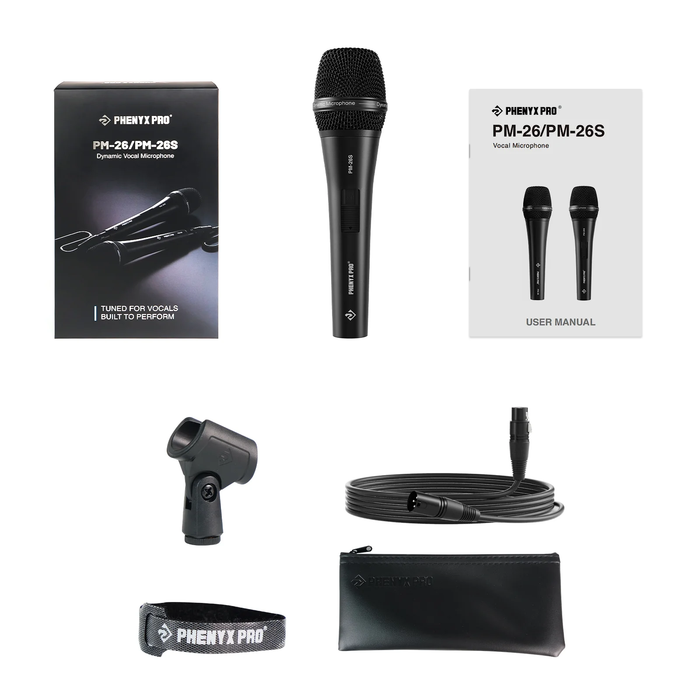 Phenyx Pro PM-26S Supercadioid Dynamic Microphone with Switch (with cable and pouch)