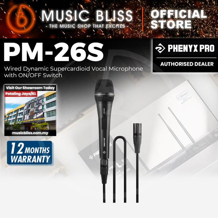 Phenyx Pro PM-26S Supercadioid Dynamic Microphone with Switch (with cable and pouch)