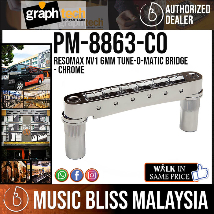 Graph Tech PM-8863-C0 ResoMax NV1 6mm Tune-O-Matic Bridge - Chrome - Music Bliss Malaysia