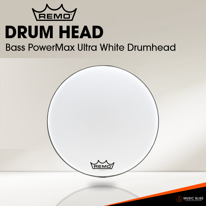 Remo Powermax Ultra White Crimplock Bass Drumhead (Available in sizes 24"-28")