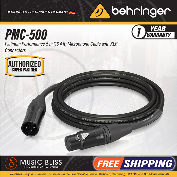 Behringer PMC-500 Platinum Performance 5m (16.4ft) Microphone Cable with XLR Connectors - Music Bliss Malaysia