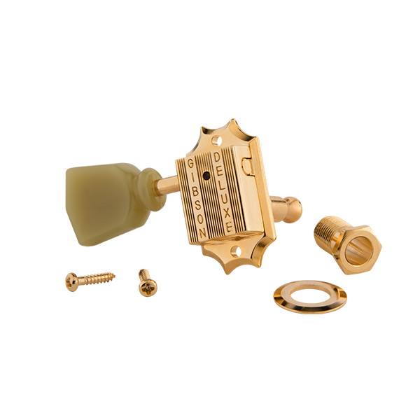 GIBSON ACCESSORIES VINTAGE TUNING MACHINE HEADS - GOLD W/ GREEN BUTTONS (PMMH-020) - Music Bliss Malaysia