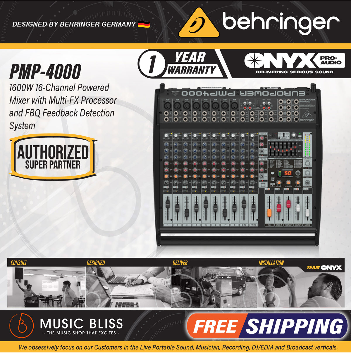 【完動品】BEHRINGER PMP4000 EUROPOWER Behringer PMP4000 1600 Watt 16 Channel Powered Mixer - Credible Sounds